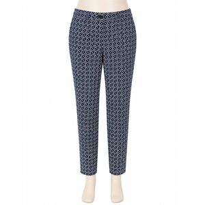 Brooks Brothers Natalie Fit Pants Womens 12 Navy White Geometric Stretch Cotton